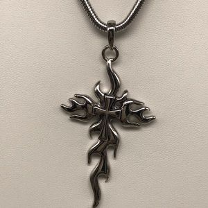 Stainless steel cross fire pendant necklace